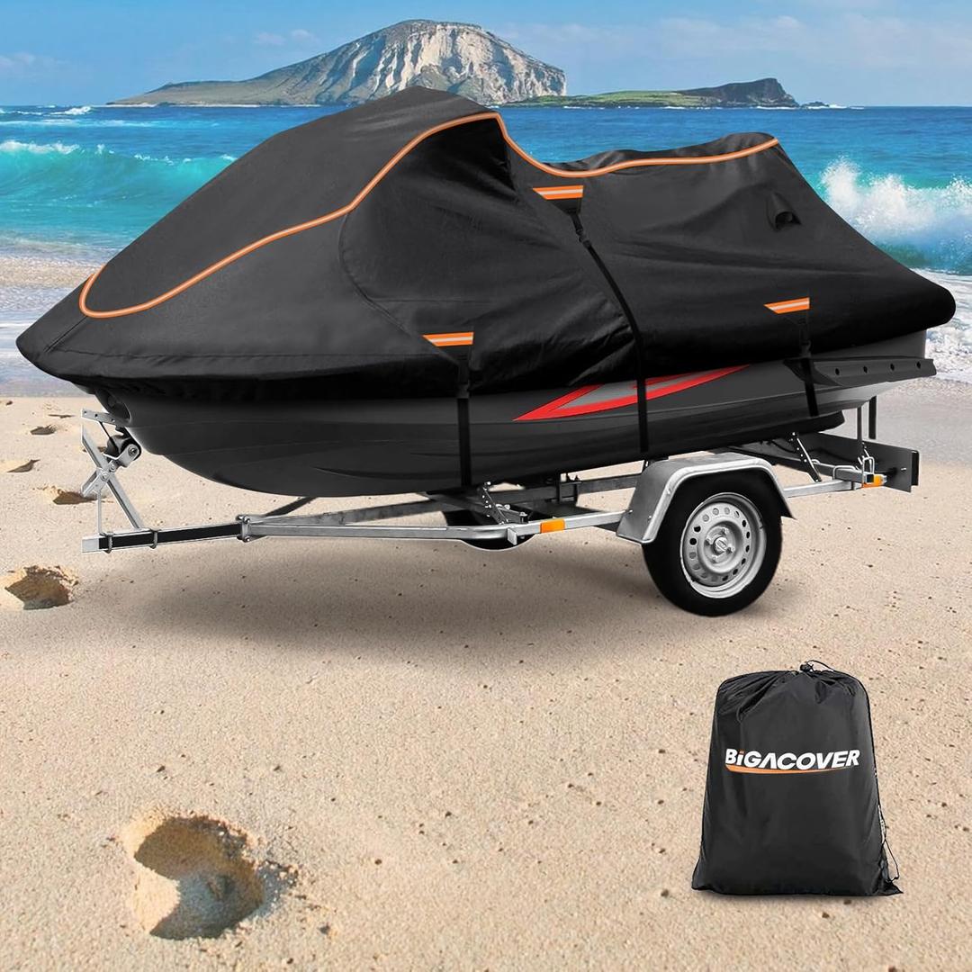 Jet Ski Cover Fits from 115"-120" 1 or 3 Seater, 300D Duty Oxford PU Waterproof UV Proof Trailerable Jet Ski Covers, Universal Fit Compatible with Yamaha SeaDoo and Models