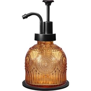 Amolliar 8 Oz Vintage Glass Bathroom Soap Dispensers with Pump, Refillable Kitchen Dish Soap Dispenser with Stripe, Antique Rustic Hand Soap Liquid Bottle (Brown-Black Pump)