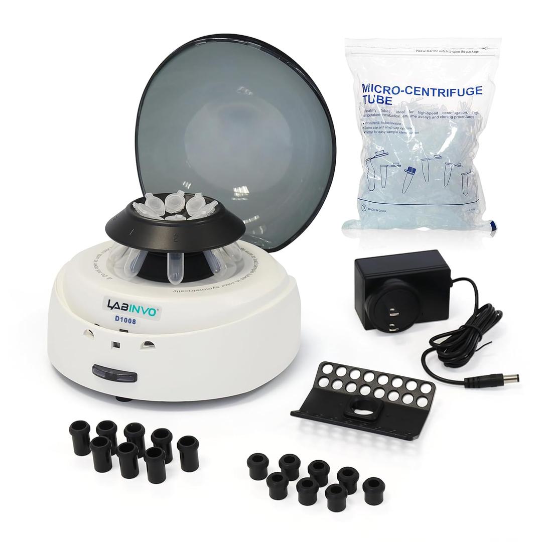 8-Place Mini Centrifuge Set, 7000RPM Benchtop Centrifuge Machine,2 Interchangeable Rotors,0.2mL32 PCR Strips &0.2mL4 PCR 8 Strips, with 500pcs of 2ml Micro-centrifuge Tubes, IN-MPS001 (Ordinary Style)