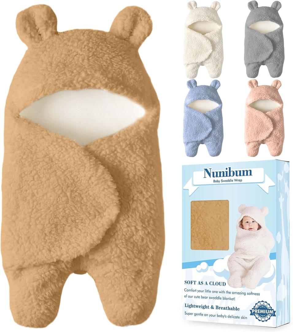 Baby Swaddle Blanket Boys Girls Cute Bear Plush Essential Receiving Blanket Ultra-Soft Newborn Registry Sleeping Wraps for Infant 0-6 Months - Brown