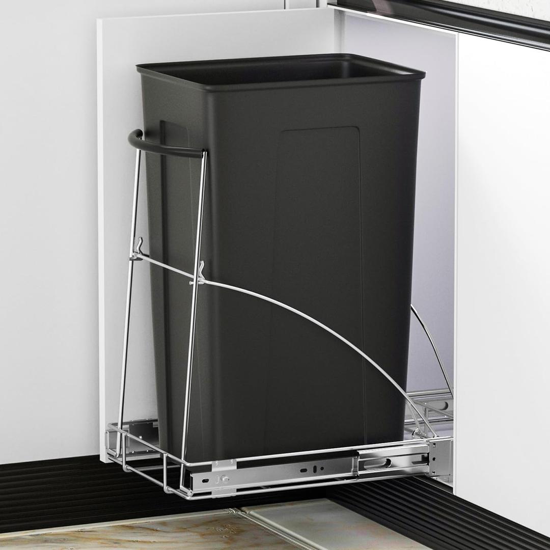 Insputer Pull Out Trash Can Under Cabinet, Requires 13" W X 18" D Cabinet, Under Sink Trash Can Kit, Slide Out Garbage for Kitchen(Not Included Can) (Silver)