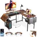 VidaTeco L Shaped Gaming Desk with Desk Extender, 47-59in Smart Corner Computer Desk with LED Lights & Power Outlets, Monitor Stand, Storage Bag, for Work, Home Office, Bedroom, Study, Rustic Brown