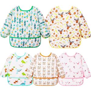 Lictin Long Sleeve Bibs 5 Pack - Baby Bibs for Girl or Boy, Reusable Infant for Feeding Teething or Weaning (S(0-2 years)