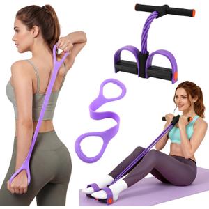 2 Pcs Fitness Resistance Bands 6 Tube Pedal Resistance Bands with Handles 8 Shaped Training Elastic Ropes Multifunction Tension Ropes for Waist Arm Shoulder Leg Back Home Workout (Purple)