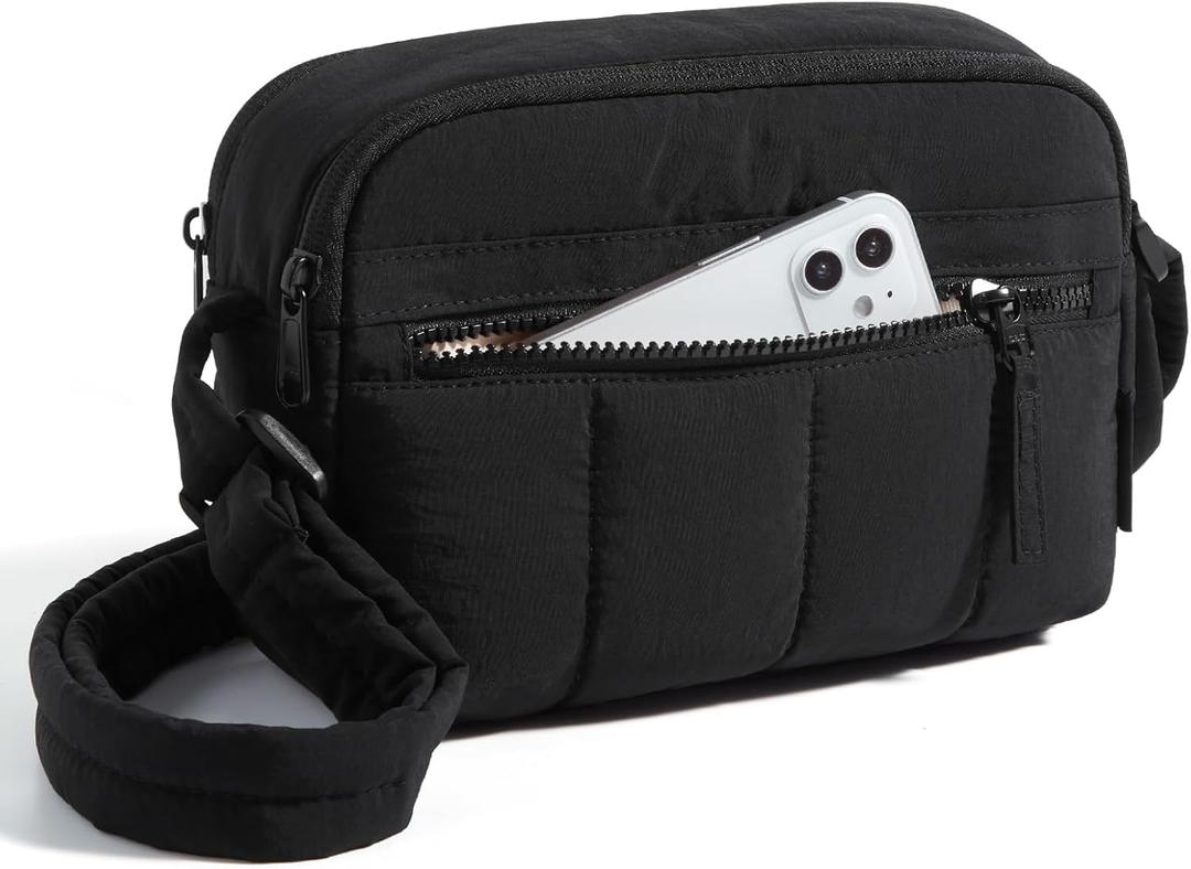 BAGSMART Cross Body Purse, Mini Crossbody Bags for Women Travel Purse, Puffy Shoulder Handbag Wallet with RFID Blocking Slots, Black-small, 2.4l