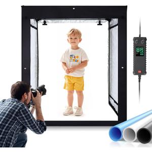 Bi-Color LED Photo Light Box 47x20x55in, Dimmable LEDs Product Photography Lighting Tent with High CRI>98, 3 Colors Backdrops for Large Product Photography (Clothes/Furniture/Artwork)