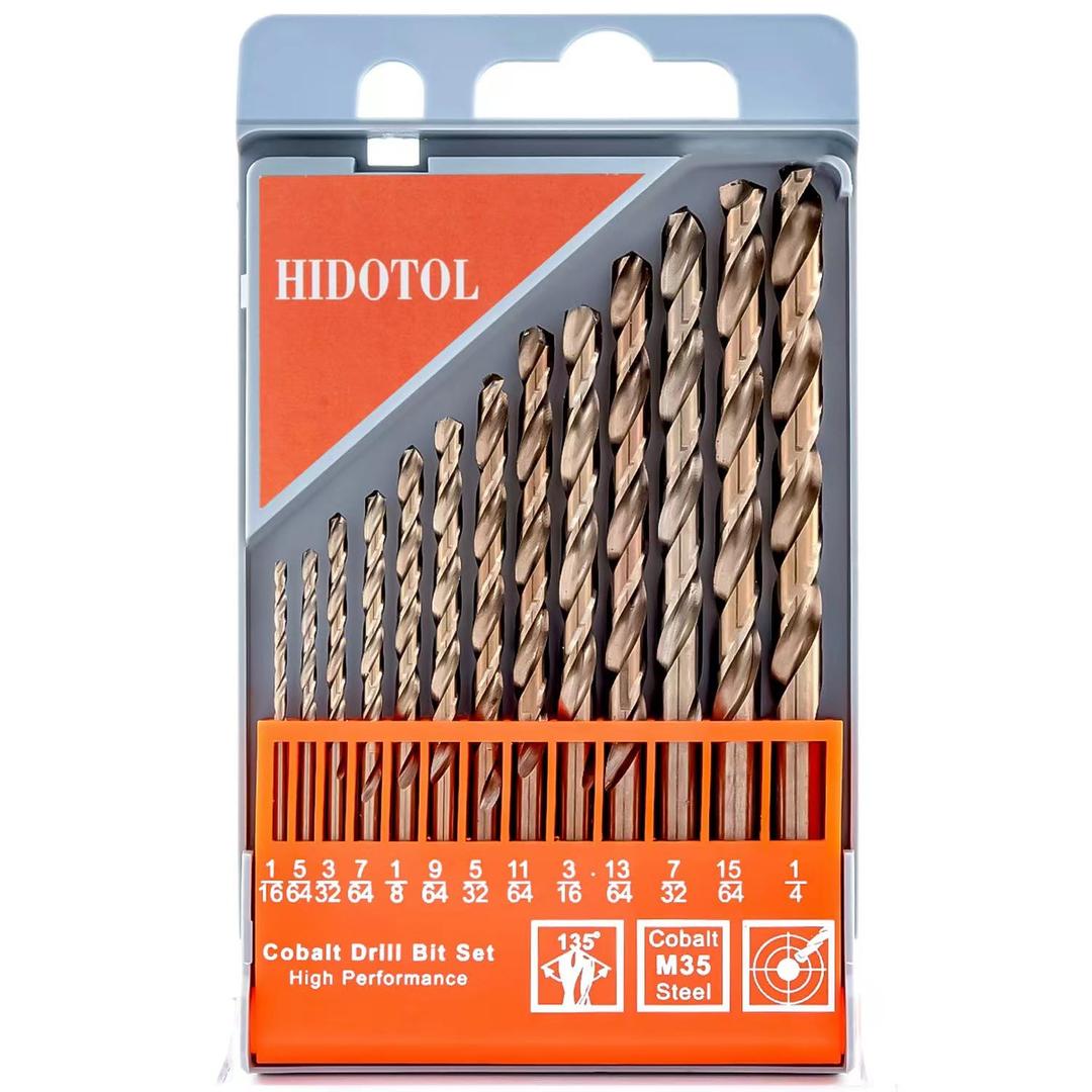 13 PCS Cobalt Drill Bit Set M35 HSS Twist Drill Bits 1/16"-1/4" for Hardened Metal, Stainless Steel, Cast Iron, Plastic and Wood