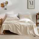 JELLYMONI 100% Cotton Bed Sheets Set  Khaki and White Stripes, Queen Size, Soft Bedding with Deep Pocket Fitted Sheet, Flat Sheet & Pillowcases (1601)