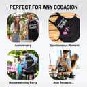 Funny Couple Aprons - Gift Ideas For Her Him - Wedding, Engagement, Bridal, Birthday; Kitchen Cooking Set (I Get Us Into Trouble (Black/Black))