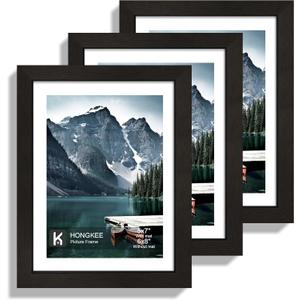Hongkee 6x8 Picture Frame with Real Glass - Display Pictures 5x7 with Mat or 6 x 8 without Mat, Photo Frame for Wall or Table Top Display(Black, 3 Pack)