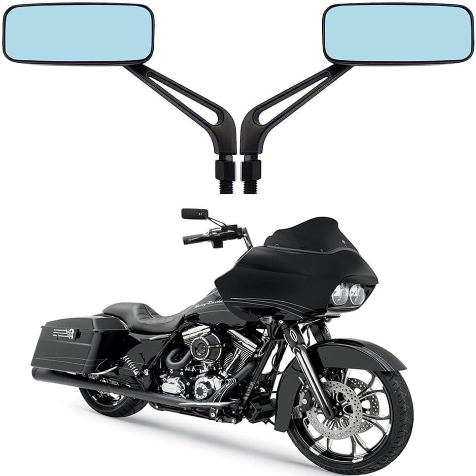DREAMIZER 8mm/10mm Black Motorcycle Universal Rectangle Rear View Side Mirrors Compatible for Harley Street Bike Scooter Chopper Cruiser Sportster Dyna Softail Dirt Bike