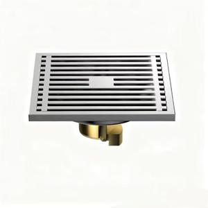 Xportix Square Floor Drain with Backflow Preventer, 4x4 inch, 304 Stainless Steel, for Kitchen Bathroom Balcony Backyard, Silver Chrome with Brass Core 007
