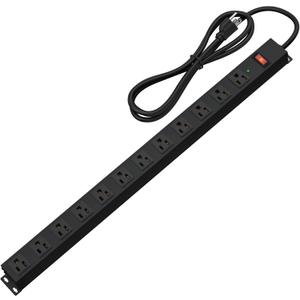 12 Outlet Long Power Strip Surge Protector with 2100 Joules, 6FT Power Cord, Wide Spaced Outlet Power Bar, Overload Protection Switch, Industrial Heavy Duty for Work Bench, Shop, Garage (Black)