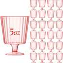 Reallnaive 24 Pcs 24 Pcs 5 oz Plastic Ribbed Goblet Wine Glasses with Stem, Reusable Retro Cups for Wine Bar Juice Baby Shower Wedding Reception Grand Event Party (Pink)