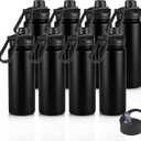 VEGOND 24oz Insulated Stainless Steel Water Bottle with Straw Lid, Double Wall Vacuum Bottle for Hiking, Camping, Gym, Work, Home Use, Black 8 Pack