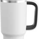 32 oz Tumbler with Handle and Straw: Stainless Steel Insulated Tumbler Keeps Cold for 24 Hours, Leakproof Travel Cup Fits in Cup Holder and BPA-Free, Polar White