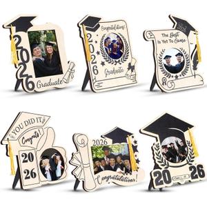 Yalikop 6 Pcs 2026 Graduation Tassel Photo Frame for 4 x 6 Inch Pictures, Wooden Inspirational Graduation Picture Frame Class of 2026 Shadow Box Graduate Gift for Friend Party Decoration (Modern)