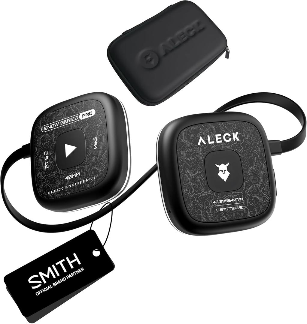 ALECK Snow Series Pro Universal Wireless Bluetooth Helmet Speakers Headphones for Ski and Snowboard Audio-Ready Helmets, Glove Friendly Controls, Microphone Headset for Hands-Free Calls