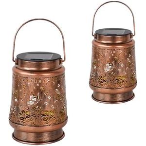 2 Pack Solar Lanterns Outdoor Waterproof - Butterfly Garden Decor Hanging Solar Lights, Birthday Gifts for Women Mom Grandma, Metal Decoration for Yard, Patio, Pathway