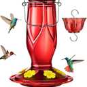 Kingsyard Glass Hummingbird Feeders for Outdoors Hanging, 6 Feeding Ports 16 Ounces Leakproof Bird Nectar Feeder for Garden Porch Fall Decorations, Easy to Refill & Clean, Ant Moat Included, Red