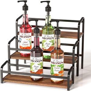 Coffee Syrup Organizer, 3-Tier Syrup Rack 12 Bottles Capacity, Coffee Syrup Rack Free-Installation(Magnetic Connection), Spice Rack for Countertop, Bar, Kitchen