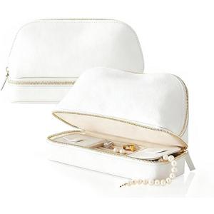 Jewelry Box with Makeup Bag Travel Jewelry Organizer Travel Cosmetic Bag Portable Toiletry Bag with Integrated Jewelry Makeup Case for Women Men (White)
