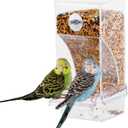 IBWell No Mess Automatic Bird Feeder for Cage - Parrot Feeder Inside Cage With Clear Perch and Acrylic Seed Food Container