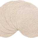 Floroom 15 Inch Round Braided Placemats Set of 6, Washable Heat Resistant Cotton Polyester Circle Boho Place Mats for Kitchen Dining Table - Canvas Beige