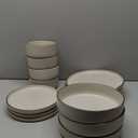 Gibson Elite Gelston Stoneware Matte Reactive Glaze 14 Piece Plates and Bowl Dinnerware Set - Cream