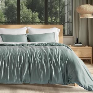 EVERGRACE Tencel Lyocell Cooling Duvet Cover Set Queen Size 3 Piece, 100% Natural Eucalyptus Lyocell Fiber from Austria, Luxury Silky Soft Comforter Cover with 2 Shams, Misty Sage Green, 90"x90" EVERGRACE Tencel Lyocell Cooling Duvet Cover Set Queen Size 3 Piece, 100% Natural Eucalyptus Lyocell Fiber from Austria, Luxury Silky Soft Comforter Cover with 2 Shams, Misty Sage Green, 90"x90"