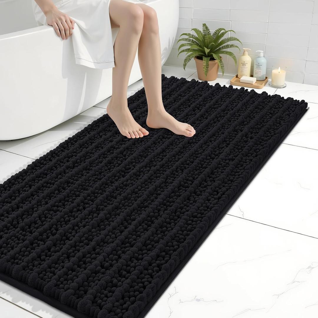 Arotive Luxury Bathroom Rugs 44x24, Extra Soft Thick Absorbent Shaggy Chenille Bath Rugs, Non-Slip Machine Wash Dry, Bath Mats for Bathroom Floor, Tub and Shower, Home Decor Accessories, Black