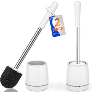 Toilet Brush, 2 PCS Toilet Brush and Holder with 304 Stainless Steel Handle, Space Saving Toilet Bowl Brush for Storage, Durable Bristles Toilet Scrubber for Bathroom Cleaning