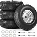 UPGRADED4.10/3.50-4 Tire and Wheel Flat Free, 10 Inch Solid Rubber Tire with 5/8Axle Bore Hole and Double Sealed Bearings, for Dolly Wheels/Hand Truck Wheels/Dump Cart4 Pack (Black)