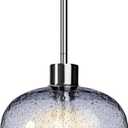 1-Pendant Lights Kitchen Island, Hand Blown Glass Blue Marble Bubbles Pendant Light Fixtures, Metal Light Fixtures Rod Ceiling Ceiling Lighting for Kitchen Island Dining Room Bar