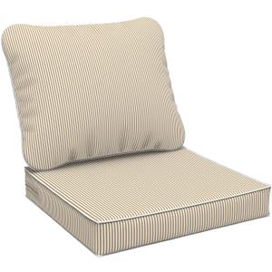 Outdoor Deep Seat Cushions Set 24 x 24 Inch for Patio Furniture,Water Resistant Chair Cushions Replacement Includes Seat Cushion & Back Pillow for Couch Sofa, Wicker Chair - Stripe Beige