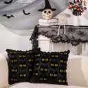 Halloween Cats Pillow Covers Set of 2,Black Cat Soft Plush Faux Fur Jacquard Couch Cushion Case Holiday Farmhouse for Sofa Home Decor 18 x 18 Inch