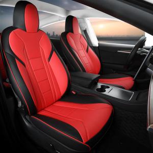 FREESOO Customized Seat Cover for Tesla Model 3 2023 2022 2021 2020 2019 2018 2017, Faux Leather Car Seat Cover Full Set Seat Protector Accessories Black Red