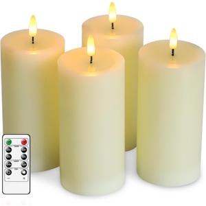MUMCHASI 4 Packs Flameless Candles, Battery Operated with Remote, Real Wax Flickering LED Candles for Home Fall Halloween Christmas Party Candelabra D3 xH6 (Ivory)