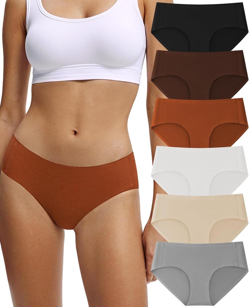 Seamless Cotton Underwear for Women No Show Bikini Panties Full Coverage Sexy Soft Comfort Hipsters 6 Pack (M)