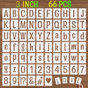 3 Inch Alphabet Letter Stencils, 66 Pcs Reusable Plastic Letter Number Symbol Interlocking Drawing Template Kit for Painting on Wood, Wall, Glass, Fabric, Signage, Door Porch