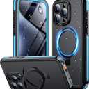 Temdan Magnetic for iPhone 15 Pro Max Case Waterproof, [Built-in Ring Invisible Stand & Screen Protector][IP68 Underwater][Dropproof][Dustproof][Real 360] Shockproof Protective Phone Case 6.7'' -Blue