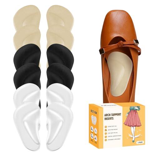 ZUCNANA Arch Support Inserts for Women Flat Feet (12 Pieces), Soft Gel Arch Support Insoles for Plantar Fasciitis, Reusable Arch Pads for Foot Pain Relief, One Size Fits Any