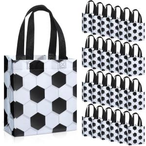 Huhumy 24 Pcs Soccer Party Favor Bags Treat Goodie Snack Gift Bags with Handles for Sports Team Gift Birthday Party Supplies