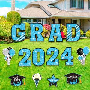 Graduation Decorations Class of 2024,14 Pieces Congrats Grad Party Yard Signs With Stakes, Waterproof Graduation Lawn Outdoor Decoration for College, Grad, Class of 2024