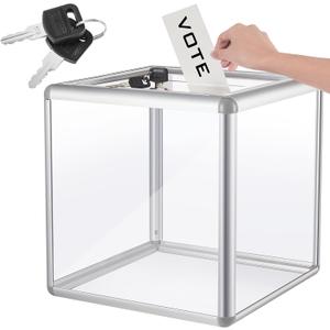 Acrylic Donation Raffle Box with Slot & Lock, Large Clear Ballot Offering Suggestion Ticket Holder for Fundraising Drawing Storage Container Tip Jar Voting Charity(12 x 12 x 12 In,Clear)