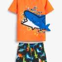 Boys Two Piece Rash Guard Swimsuits Kids Short Sleeve Sunsuit Swimwear Sets CDT27-12 XL 120-130CM