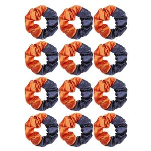 Cheerleader Hair Scrunchies, 4.5 Inches, 12 Pack, Satin Silk Ponytail Holders (Navy Blue/Orange)
