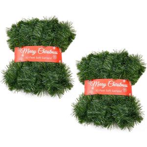 Christmas Garland for Outdoor/Indoor Decoration, Soft Greenery Artificial Garland Decorations, Non-lit Green Xmas Garlands Perfect for Party Home Garden and Holiday Festival Decor, 50 Feet 2 Pack