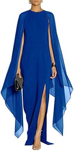 MAYFASEY Women's Elegant High Split Flare Sleeve Formal Evening Gowns Maxi Dress with Cape, Size M