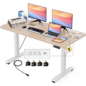 Electric Standing Desk Adjustable Height, 55'' x 24'' Stand up Desk with Outlets and 2 USB Ports,4 Caster, 27''-46'' Lifting Range, Spacious Computer Workstation for Home Office(Oak)